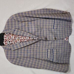 Paisley & Gray Beige Plaid Sport Coat with Blue Windowpane